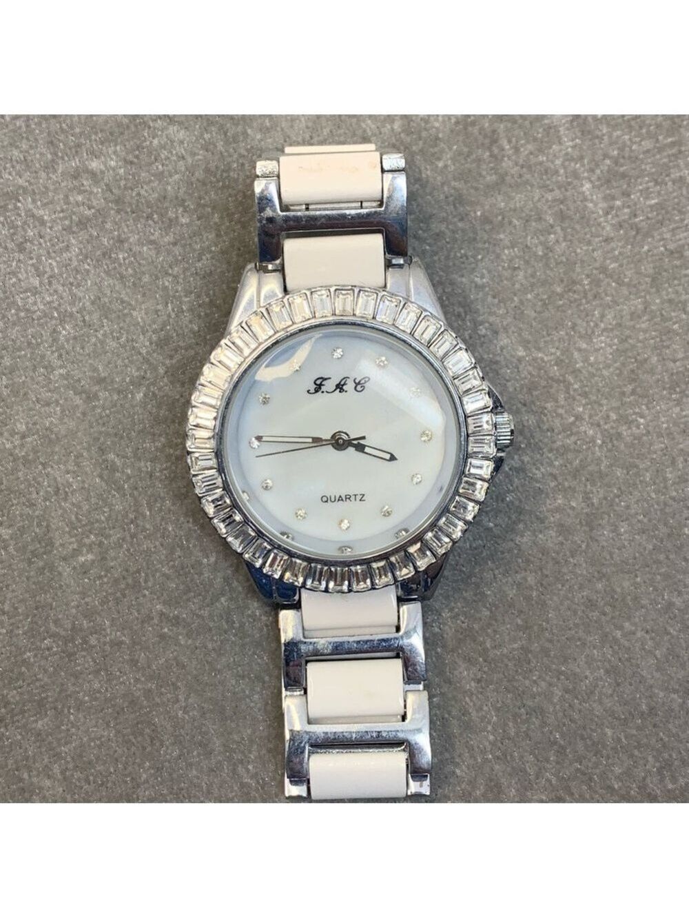 Fac Fifth Avenue Collection white silvertone crystal rhinestone round face watch